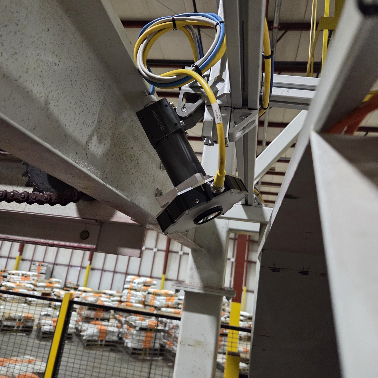 Camera mounted on the structure above the fill point, plant floor beyond